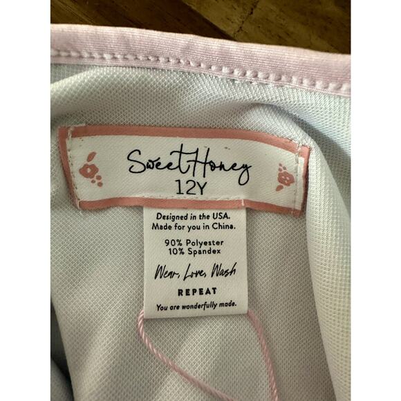 NWT SweetHoney Skirted Leotard Dusty Blue Rainbows Pink Gingham Long Sleeve 12 - Picture 6 of 6